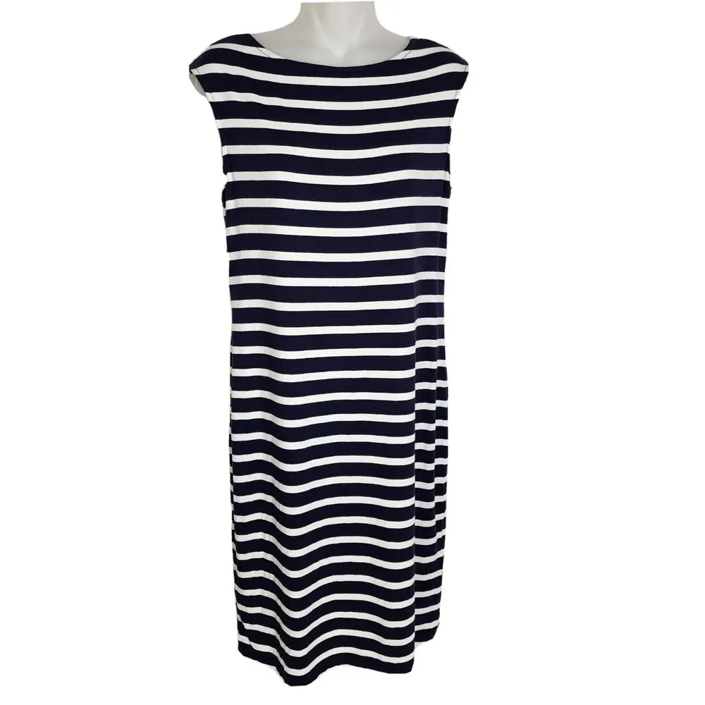 Chico's Womens Tank Dress Size 0 Small Charlie Boat Neck Blue Striped Sleeveless